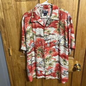 LANDS END VINTAGE 90'S XL 17-17 1/2 REGULAR RAYON HAWAIIAN CAMP SHIRT 1990S